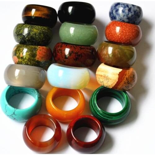 Womens Mens Jewelry 15MM 17#18#20#22# Color Mixed Natural Stone & Synthetic Stone Smooth Multicolor Opal Fashion Ring