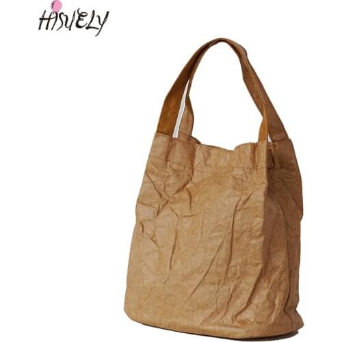 Women New Fashion Handbags Lady Shoulder Bag Kraft Paper Totes Messenger Bag Washable Tear-resistant Environmentally Friendly