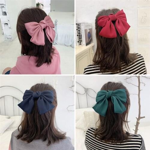 Bohemian Bowknot Hair Clip Hair Tie For Women Silk Oversized Bow Tie Hairpins Girls Satin Ribbon Ponytail Clip Hair Accessories