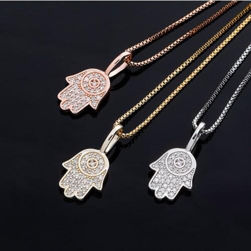Hip Hop S925 Sterling Silver Bling Ice Out Hand of Fatima Pendants Necklaces for Women Fashion Charm Jewelry Drop Shipping