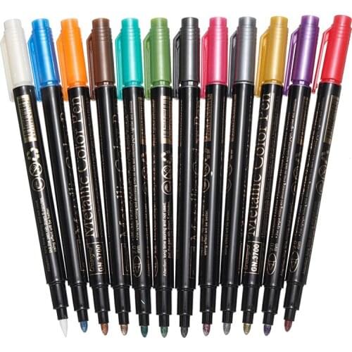 12 Colors Metallic Marker Pens Art Markers Sheen Glitter Painting Pen Card Making DIY Round Head Art Pen For Drawing