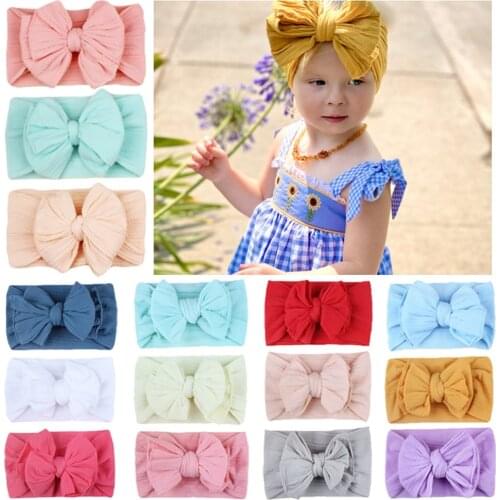 3pcs/lot Fashion Handmade Bowknot Baby Elastic Wide Headband Solid Color Striped Bows Nylon Hairband Kids Headwear Birthday Gift