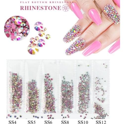 39 Colors SS4-SS12 1728Pcs Flat Bottom Mixed Shape DIY Nail Art 3D Decora Nail Crystals Clear Nail Art Decoration Tool