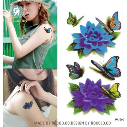 Rocooart 3D Colorful Flowers Butterfly Waterproof Temporary Tattoo Stickers Beauty Flash Tatuagem Fake Tattoo Taty For Body Art