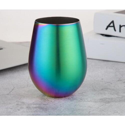 500ml Multicolor Iridescent 304 Stainless Steel Beer Cup Wine Cup Single Tier Household Water Juice tea Cup With Straw And Brush