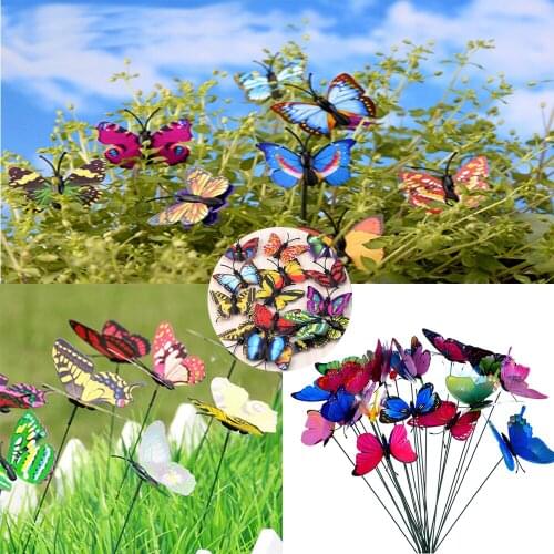 7CM Insert Pole Simulation Butterfly Artificial Colourful Butterfly DIY Potted Plants Gardening Decoration Home Decor 4/5/10Pcs