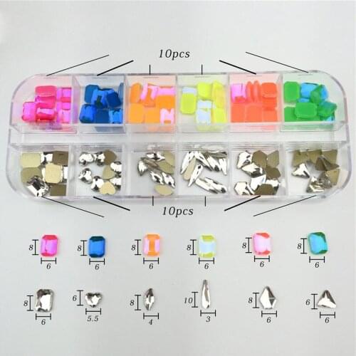 Swarovsky 12 Grids/Box Colorful Crystals Nail Art Rhinestones Acrylic Nail Stones Flat Back Shiny Tips 3D Nails Art Decorations