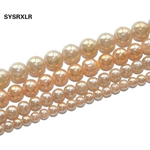 Free Shipping Natural Stone Plated Champagne Color Snow Cracked Crystal Beads For Jewelry Making DIY Bracelet 6/8/10/12 MM