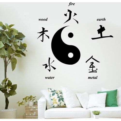 Buddha Chinese Signs Of Elements Yin Yang Symbol Wall Sticker Chinese Taoist Culture Wall Decals Home Decor Murals
