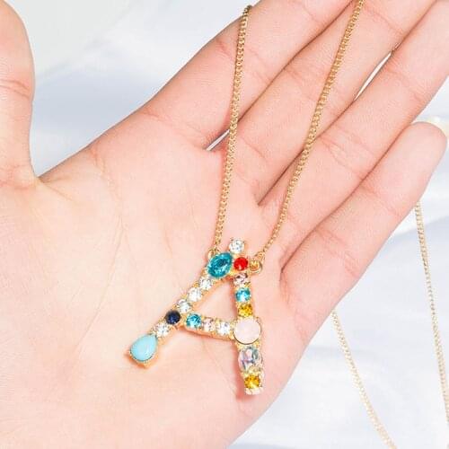 Gold Silver Color 26 Initial Letters CZ Charm Necklace Zircon Rhinestone Pave Alphabet Pendant Fashion Name Man Woman Jewelry