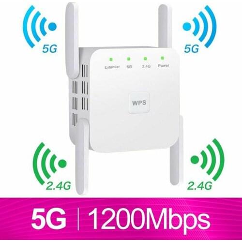 Home WiFi Repeater 2.4GHz/5GHz Four-Antenna Access Point RJ45 Interface WiFi Range Extender Signal Booster