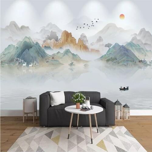 Custom Mural Wallpaper New Chinese Style Landscape Marble Marble Artistic Conception Background Wall Painting mural