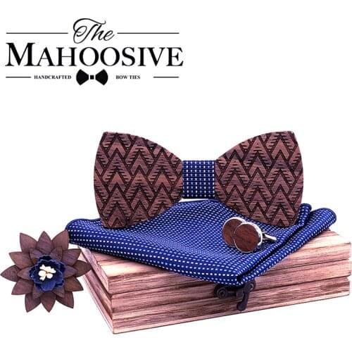 Ties for Men bow tie set Handkerchief wooden Cufflinks bowtie wedding Gift Wooden Ties Gravata set wedding gift for man