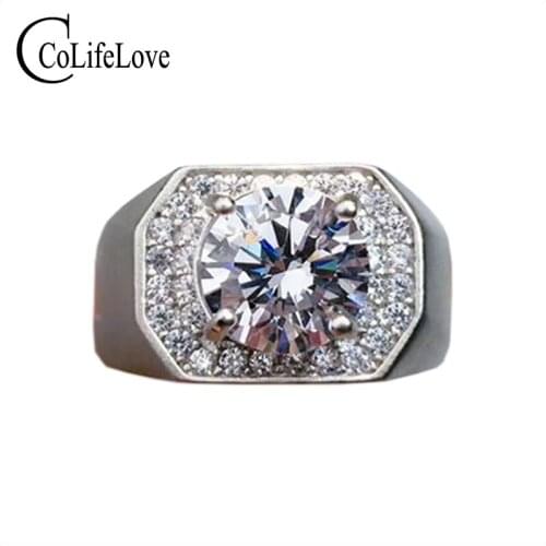 CoLife Jewelry Moissanite Ring for Man Fashion Man Silver Moissanite Ring 925 Silver Moissanite Man Jewelry