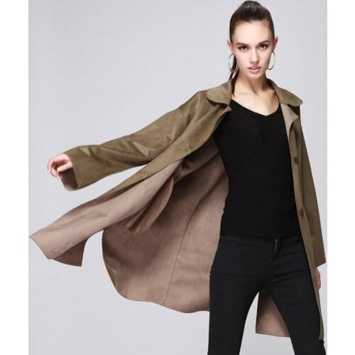 MIUXIMAO 2019 Fall&Winter Army Green Novelty Sigle Breasted Deer Leather High Quality Long Fashion Leather Coat