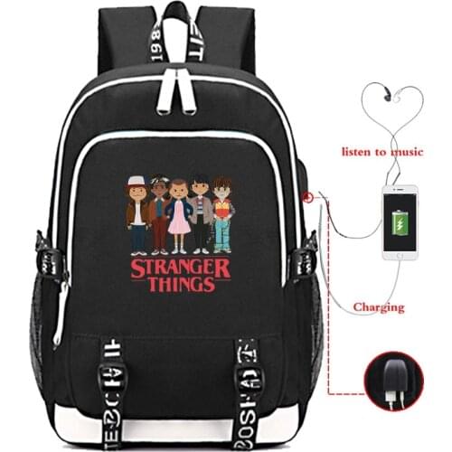 Hot Stranger Things USB Charging Travel Bag Backpack Multifunction Rucksack For Teens Girls Boys Large Capacity Laptop Bags