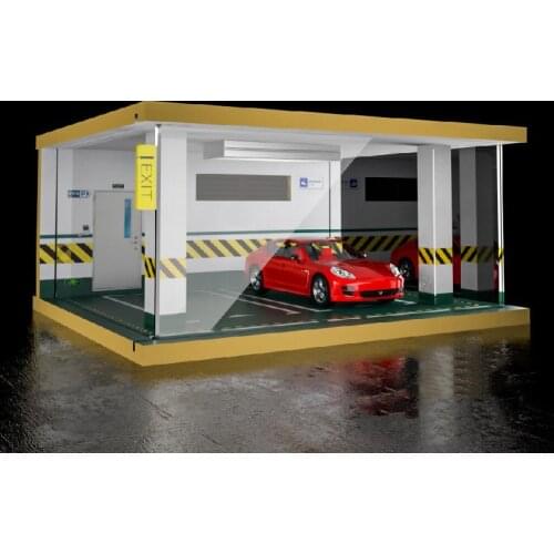 1/24 Scale Simulation Car Garage Model Solid Wood Parking Lot Model Scene Acrylic Display Box With Light Decoration Display Box