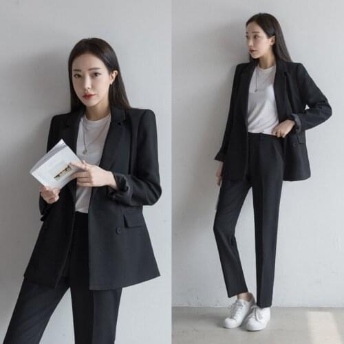 Fashion Womens Two-piece Business Suit Black Blazer & Casual Blazer Pant Office Lady Formal Blazer Set 2020