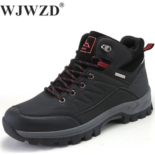 Winter Mens Boots Leather Waterproof Plush Warm Snow Boots Men Outdoor Climbing Hiking Sneakers Safety Shoes Zapatos Hombre