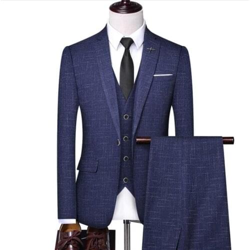 Man New Striped Suit British Suit Mens Casual Slim Suit Three-piece Suit Mens Wedding Banquet Dress Suit Suit