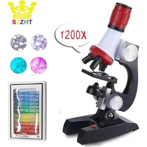 1200X Children Biological Specimen Microscope Kit & 12PCS Prepared Slides Science Educational Toys Gift for Kids Lab Instruments