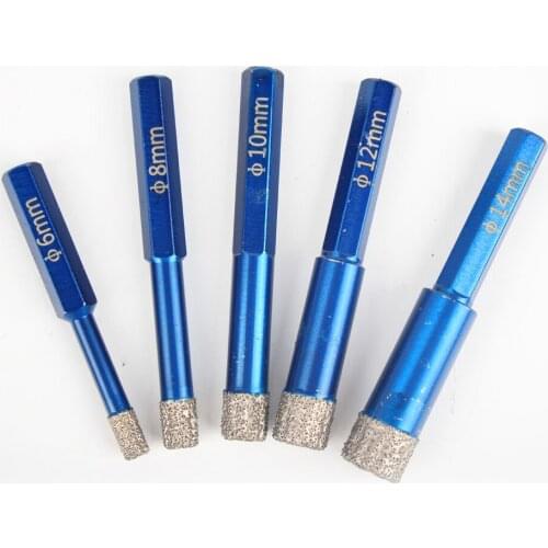 Raizi 5 Pcs Diamond Tile Drill Bit Set Hexagon Shank 6/8/10/12/14 Vacuum Brazed Granite Marble Hole Saw Cutter Power Drill Tool