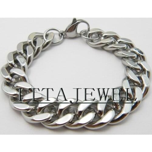 New Arrival ! 14MM 8.5'' 316L Stainless Steel Link Chain Mens Bracelet,50g SB01