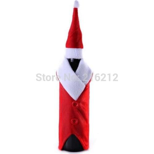 New Arrive Merry Chirstmas Decoration Wine Bottle Cover Gift Wrap Party Decor Red Santa Clause Dress Cute Hat