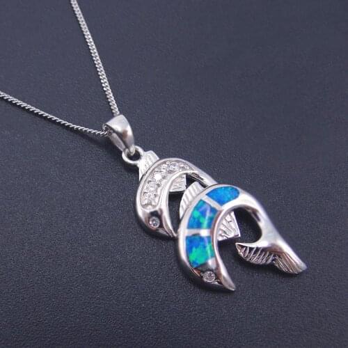925 Sterling Silver Jewelry Sea Animals Opal Dolphin Pendant Necklace For Women Gift