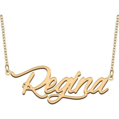 Regina Name Necklace for Women Stainless Steel Jewelry 18k Gold Plated Nameplate Pendant Femme Mother Girlfriend Gift