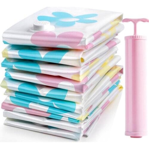 11pcs/lot Flower Pattern Thick Vacuum Compressed Bags Household Quilt Clothes Reusable Blanket Clothes Bag closet Organizer