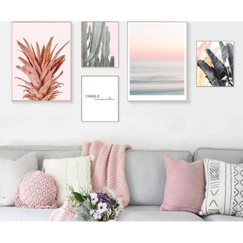 Rose Gold Decor Pineapple Print Wall Art Canvas Painting Banana Leaf Contemporary Art Picture Nordic Posters Home Decoration