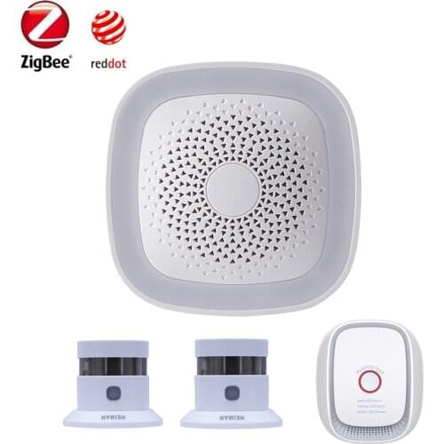 Heiman DIY Zigbee Gateway Compatible with Zigbee Smoke detector and Gas detector Timely Arm disarm Alarm with Night LED Light