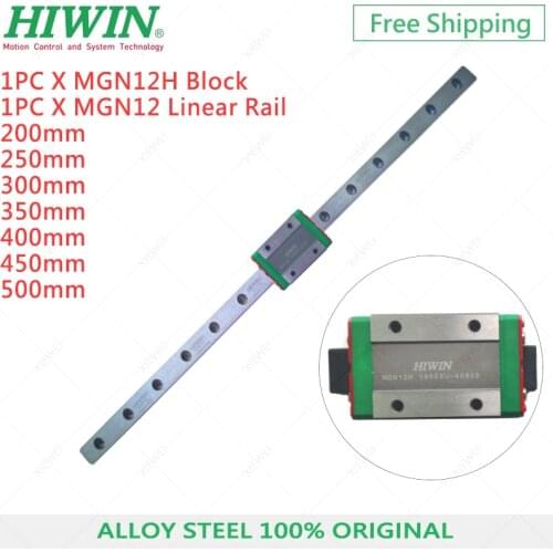 Free Shipping Alloy Steel HIWIN MGN12H slide block with 12mm MGN12 linear guide rail 300mm 350mm 400mm 450mm for 3d printer CNC