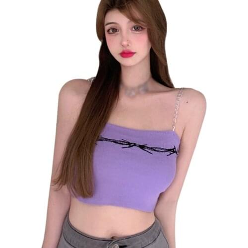 Knitted Sling Summer Tank Tops Ladies Printed Chain Tube Top Sexy Women Vest