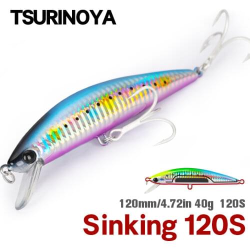TSURINOYA 120S Sinking Minnow 120mm 40g Saltwater Fishing Lures Long Casting Artificial Hard Baits Mackerel Seabass Wobblers