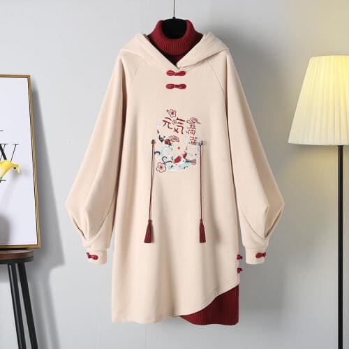Vintage Casual Women Kawaii Hoodie Chinese Style Sweatshirts Harajuku Moletom Loose Plus Size Sudaderas Con Capucha Ropa Mujer
