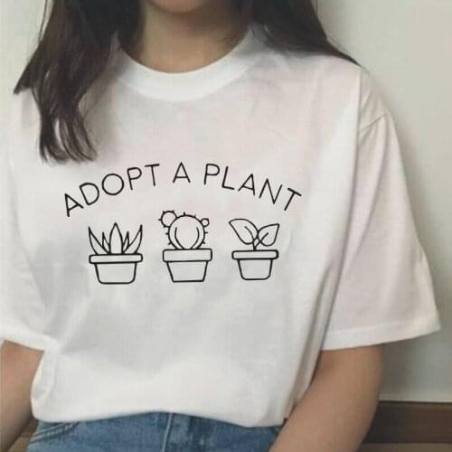 Funny Adopt A Plant Cactus Print Women Tshirt Short Sleeve Casual Hipster Tee Shirt Femme Harajuku Plus Size Tshirt Women Tops
