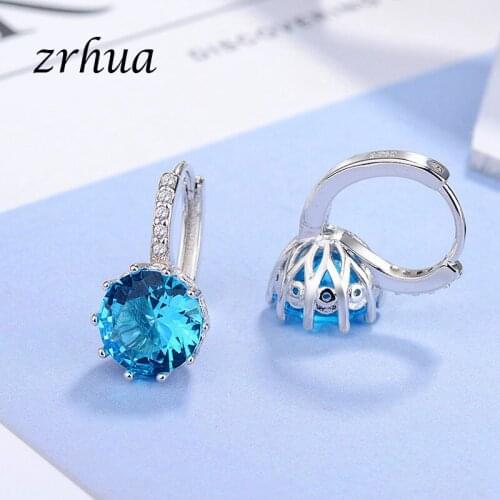 ZRHUA Luxury Colorful Best Genuine 925 Sterling Silver Jewelry AAA Cubic Zirconia CZ Earrings Women Part Accessories Gift