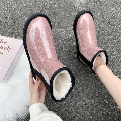Winter Short Plush Keep Warm Snow Boots Low-heeled Ankle Boots Solid Color Vogue Round Toe Women Boots Zapatillas Mujer Pop