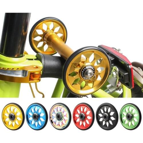 1 Pair Bicycle Push Assist Wheels 6 Colors Aluminum Alloy Super Lightweight Wheels + Aluminum Alloy Bolts For Brompton 65g/set
