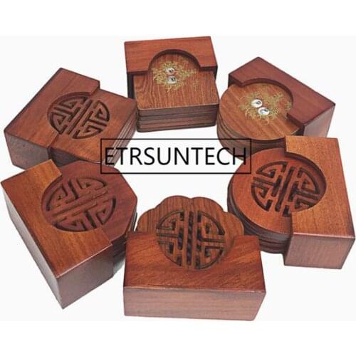 10sets 6pcs/set Wood Coaster Classic Style Hollow Design Rosewood Cup Mat Hand-carved Party Festival Gifts