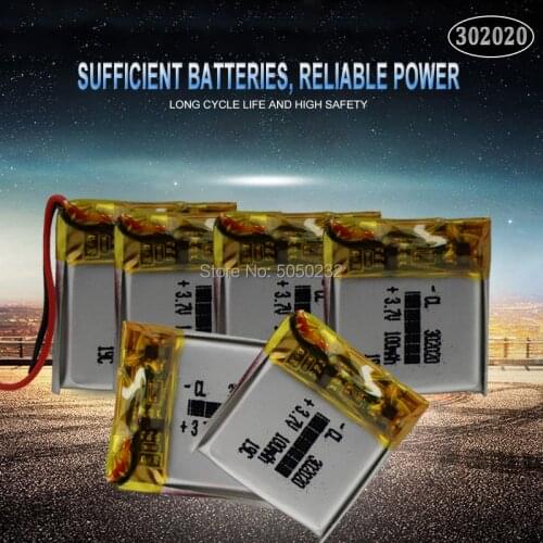 10pc 3.7V 100mAh 302020 Polymer Li-Po li ion Rechargeable Battery For toys speaker Tachograph MP3 MP4 GPS Bluetooth Lipo cell