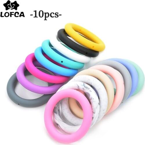 LOFCA 10pcs 65mm Round Teething Ring Food Grade Baby Silicone Beads BPA-Free Silicone Teether DIY Necklace Pendant Accessory
