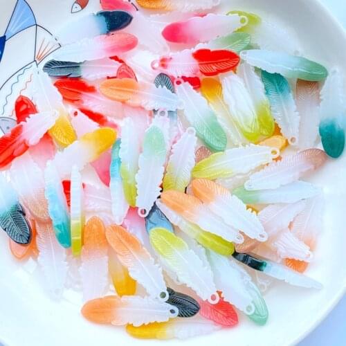 10Pcs New Cute Resin Double Color Feather With Holes Flat Back Cabochon Scrapbook Kawaii DIY Embellishments Accessories K51