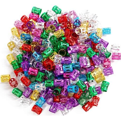 100pcs 8*9mm 8 colors Mixed Beads Adjustable Hair Braids Beads Adjustable Hair Braid Rings Cuff Clips Tubes Jewelry