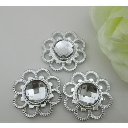 PB30 35mm)20pcs Shiny Flower White Gem Resin Rhinestone Buckle Plastic Button For Hair Flower