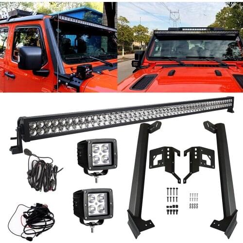 52 Inch Straight LED Work Light bar with Windshield JL Mounting Bracket Lower Corner Brackets for Jeep Wrangler JL 2018- up
