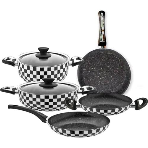 7 piece Royal Tokyo Checkers Granite Pot Pan Set