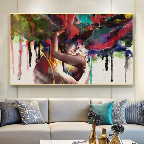 Abstract Couple Hugging Together Love Kiss Oil Painting on Canvas Posters and Prints Cuadros Wall Art Pictures For Living Room